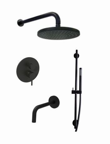 Przejdź do produktu Komplet natryskowo-wannowy czarny mat z baterią prysznicową, deszczownicą 25 cm i drążkiem prysznicowym Paffoni Light LIG019NOZ