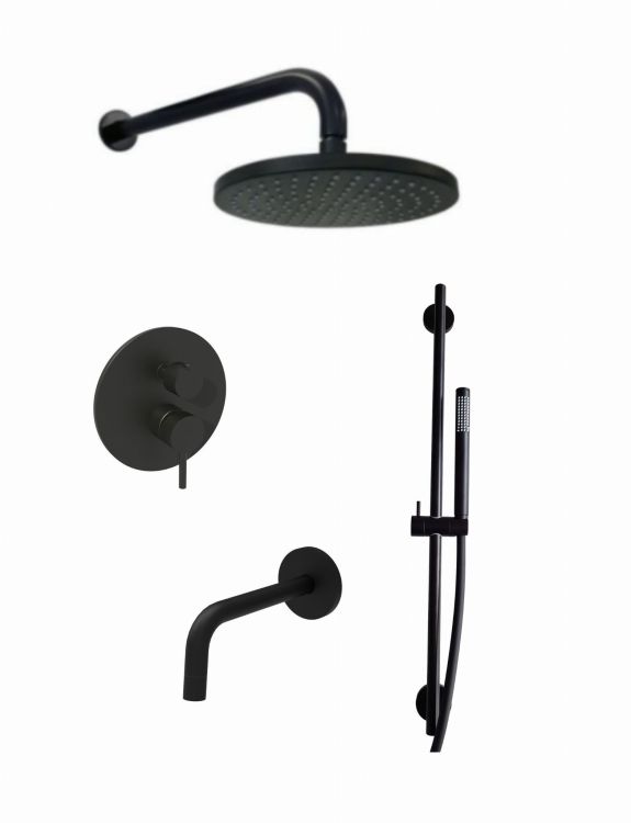 Komplet natryskowo-wannowy czarny mat z baterią prysznicową, deszczownicą 25 cm i drążkiem prysznicowym Paffoni Light LIG019NOZ