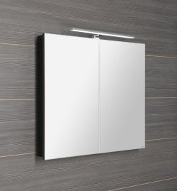 GRETA szafka z lustrem, oświetlenie LED, 80x70x14cm, czarna mat