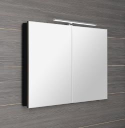 GRETA szafka z lustrem, oświetlenie LED, 100x70x14cm, czarna mat