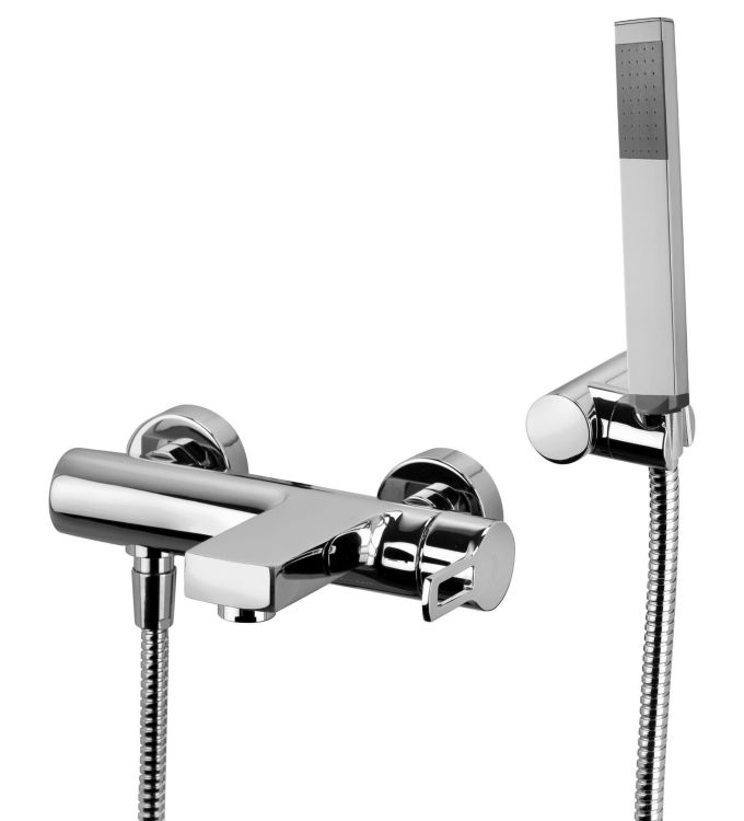 Bateria wannowa ścienna ze słuchawką prysznicową komplet chrom Paffoni Ringo RIN023CR