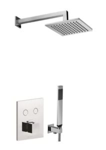 Zestaw natryskowy podtynkowy termostatyczny z deszczownicą kwadratową 20x20 cm, baterią 2-drożną podtynkową i słuchawką prysznicową Paffoni CPT518ZSC1ACR chrom