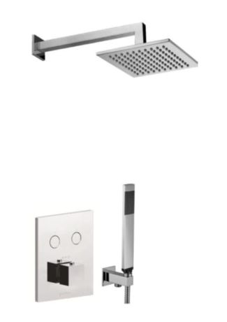 Przejdź do produktu Zestaw natryskowy podtynkowy termostatyczny z deszczownicą kwadratową 20x20 cm, baterią 2-drożną podtynkową i słuchawką prysznicową Paffoni CPT518ZSC3ACR chrom