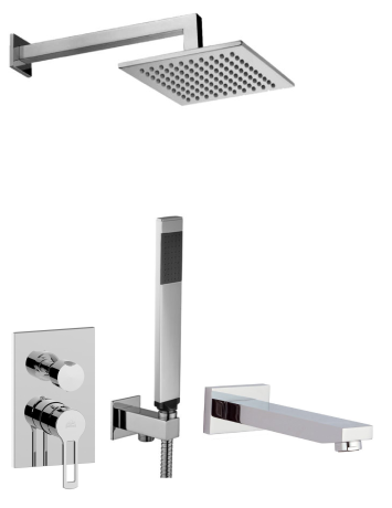 Przejdź do produktu Zestaw natryskowy podtynkowy z deszczownicą kwadratową 20x20 cm, baterią 3-drożną podtynkową, słuchawką prysznicową i wylewką Paffoni Ringo RIN019ZSCW3A chrom