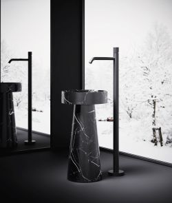 Czarna bateria umywalkowa wolnostojąca 114 cm kompletna Paffoni Joker JO031NO