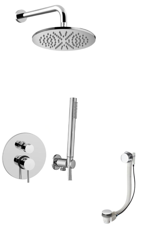 Komplet natryskowo-wannowy z baterią prysznicową, deszczownicą 22,5 cm i syfonem z funkcją napełnienia wanny Paffoni Light LIG019ZWSCSU3ACR chrom
