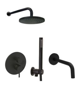Czarny komplet natryskowo-wannowy z baterią prysznicową, deszczownicą 22,5 cm i wylewką 17,8 cm Paffoni Light LIG019ZSCW3ANO