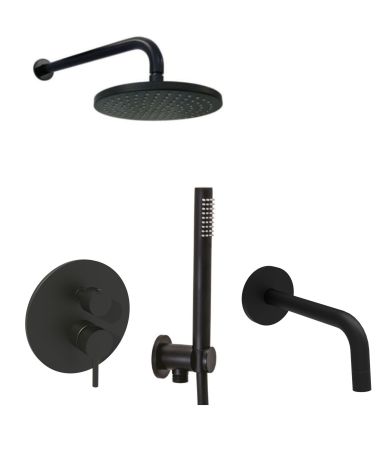 Przejdź do produktu Czarny komplet natryskowo-wannowy z baterią prysznicową, deszczownicą 22,5 cm i wylewką 17,8 cm Paffoni Light LIG019ZSCW3ANO