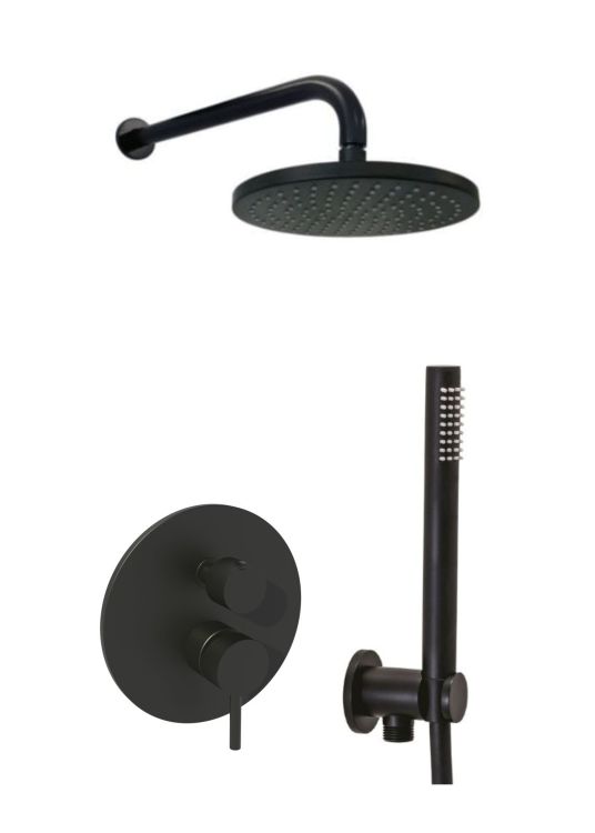 Komplet natryskowo-wannowy czarny mat z baterią dwufunkcyjną i deszczownicą 22,5 cm Paffoni Light LIG018ZSC2ANO