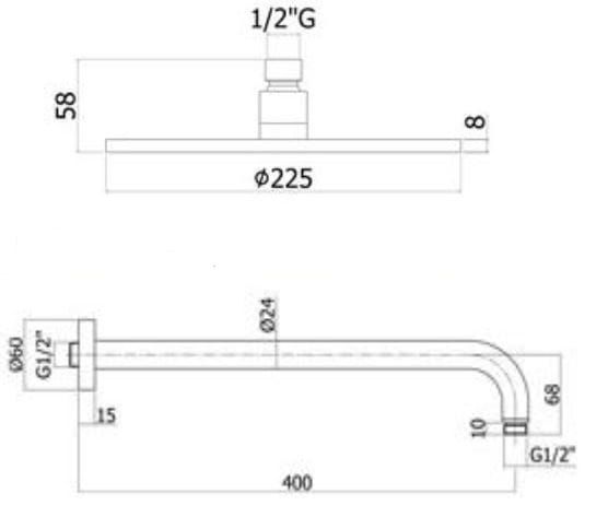 deszczownica Paffoni z ramieniem ściennym ZSOF074NO + ZSOF034NO.JPG