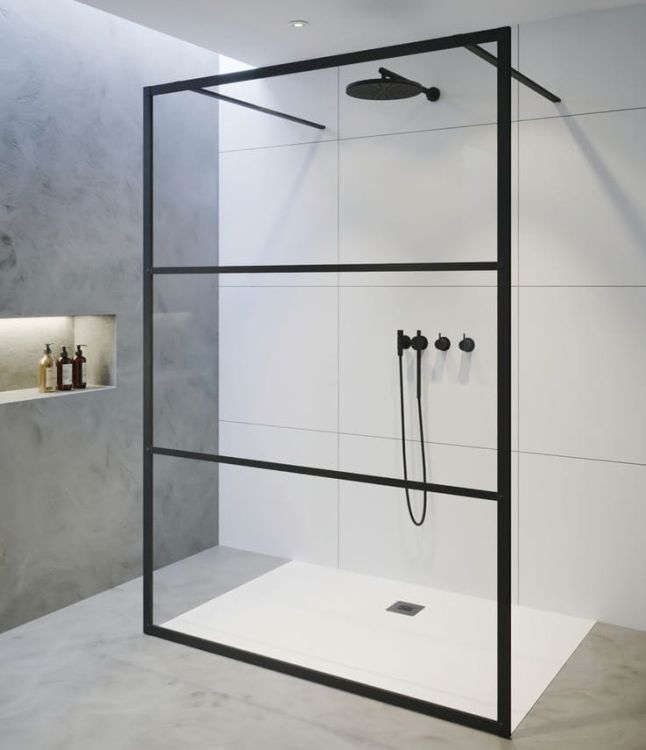 Ścianka prysznicowa 90 cm walk-in z czarnymi profilami Riho Grid GB401 G004029121