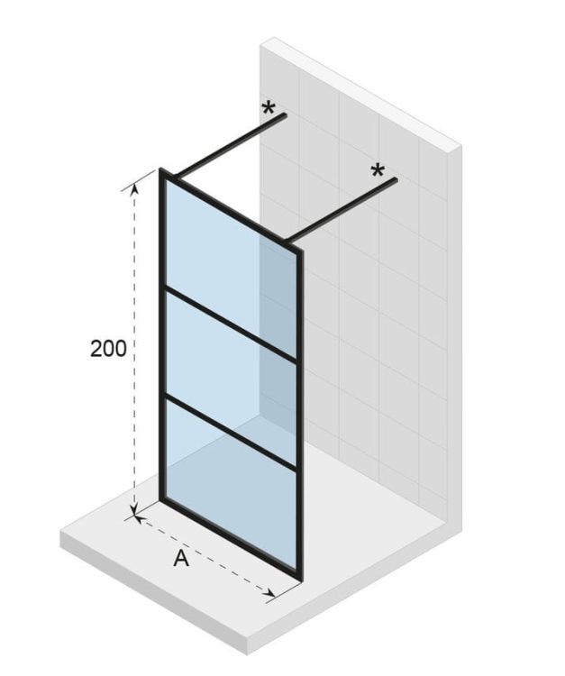 Ścianka prysznicowa 90 cm walk-in z czarnymi profilami Riho Grid GB401 GB3090000