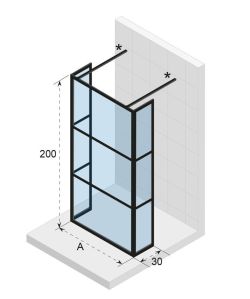 Ścianka prysznicowa walk-in z czarnymi profilami i ściankami bocznymi Riho Grid GB404