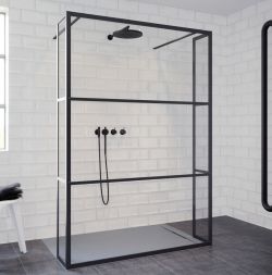 Ścianka prysznicowa 120 cm walk-in z czarnymi profilami i ściankami bocznymi Riho Grid GB404 G004034121