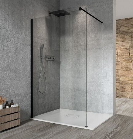 Przejdź do produktu VARIO BLACK jednoczęściowa kabina przysznicowa Walk-In, montaż przy ścianie, szkło czyste, 800 mm
