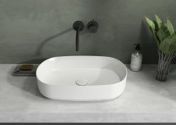 INFINITY OVA umywalka ceramiczna nablatowa 55x36 cm, mat biala