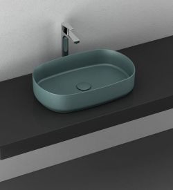 INFINITY OVA umywalka ceramiczna nablatowa 55x36 cm, mat zielony Petrol