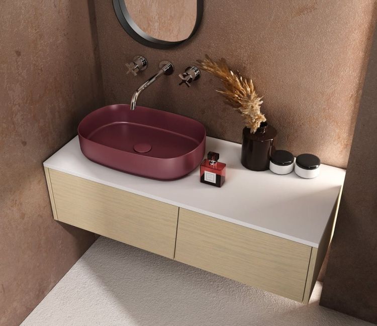 INFINITY OVA umywalka ceramiczna nablatowa 55x36 cm, matowy Maroon Red
