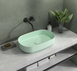 INFINITY OVA umywalka ceramiczna nablatowa 55x36 cm, matowy zielony Mint