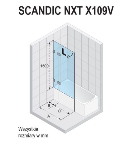 Przejdź do produktu Parawan nawannowy 95 cm Riho Scandic NXT X109V G001155120 chrom lewy