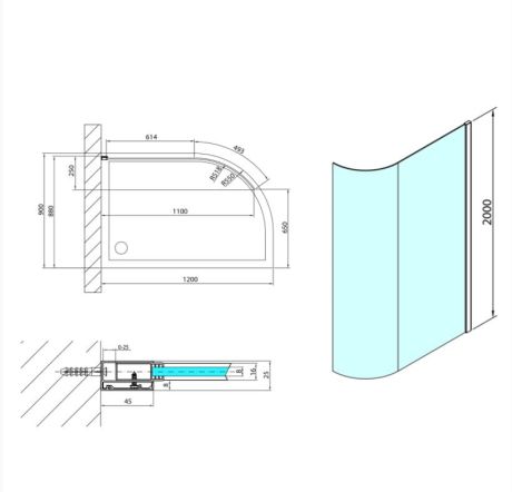 Przejdź do produktu MODULAR SHOWER ścianka gięta, montaż przy ścianie, R550, 800 mm