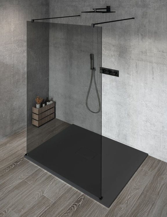 VARIO BLACK kabina modułowa prysznicowa Walk-In, montaż do podłogi, szkło dymione, 900 mm