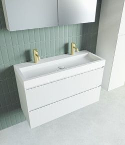 Umywalka naszafkowa marmurowa 120x46 cm z 2 otworami na baterię Riho Spring Vow W004005105 biały mat