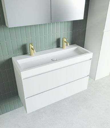Umywalka naszafkowa marmurowa 120x46 cm z 2 otworami na baterię Riho Spring Vow W004005105 biały mat