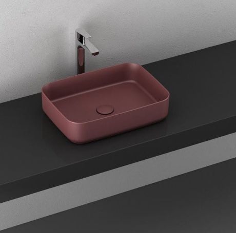 Przejdź do produktu INFINITY RECTANGLE umywalka ceramiczna nablatowa 50x36 cm,  Maroon Red
