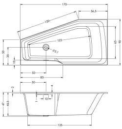Wanna narożna prostokątna 170x90 cm z akrylową obudową gotowa do montażu Riho Rethink Space Plug&Play