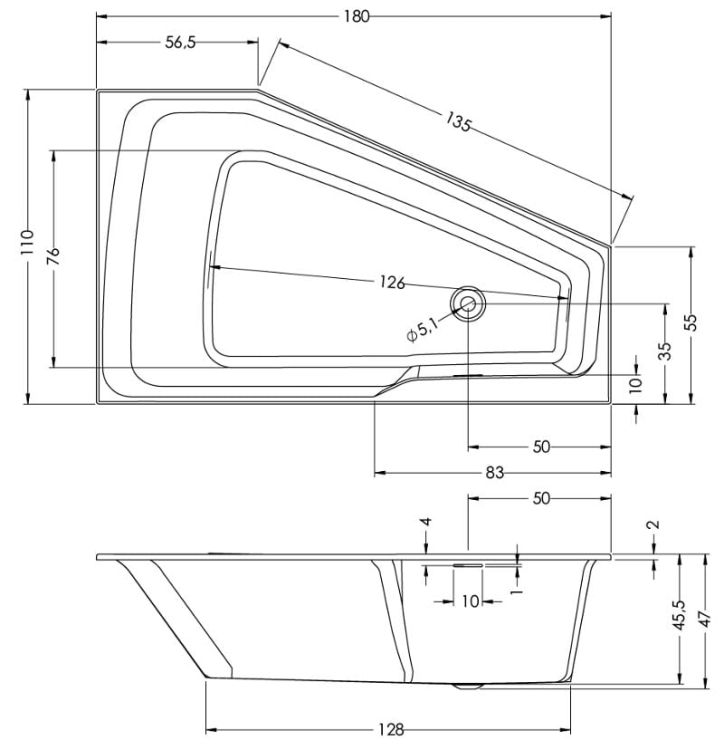 Wanna narożna prostokątna 180x110 cm z akrylową obudową gotowa do montażu Riho Rethink Space Plug&Play