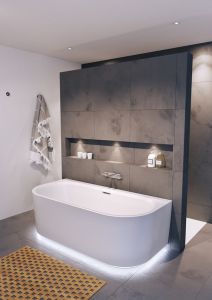Wanna wolnostojąca 180x84 cm przyścienna z hydromasażem Sparkle i oświetleniem LED Riho Desire Sparkle B089004105 biały mat