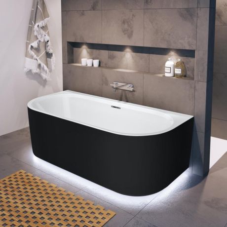 Przejdź do produktu Wanna wolnostojąca 180x84 cm przyścienna z hydromasażem Sparkle i oświetleniem LED Riho Desire Sparkle B089004220 czarny/biały mat