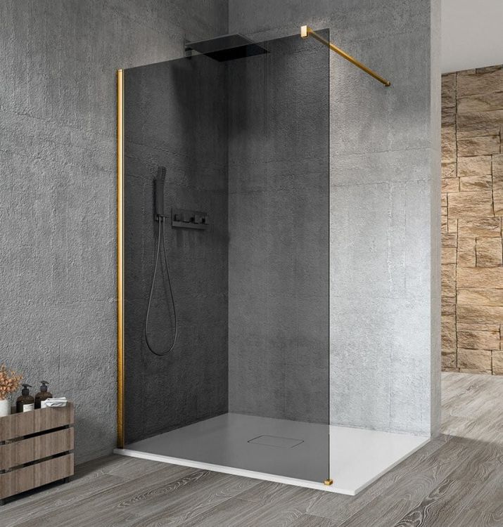 VARIO GOLD jednoczęściowa kabina przysznicowa Walk-In, montaż przy ścianie, szkło dymione, 1300 mm