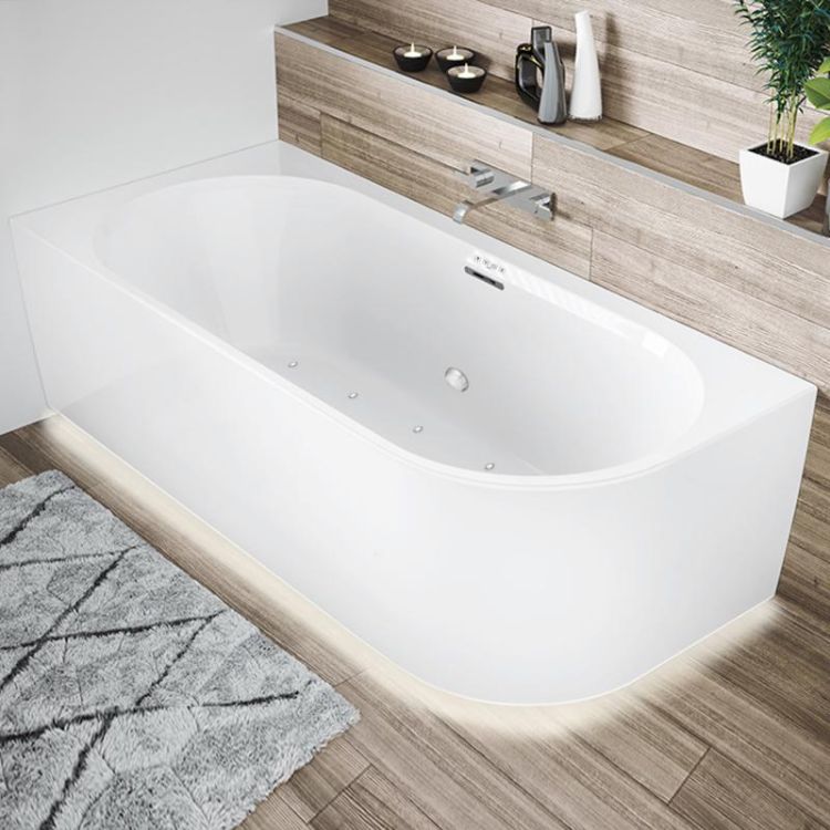 Wanna wolnostojąca narożna 184x84 cm z hydromasażem Sparkle i oświetleniem LED Riho Corner B087004105 biały mat prawa