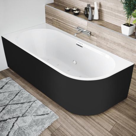 Przejdź do produktu Wanna wolnostojąca narożna 184x84 cm z hydromasażem Sparkle Riho Desire Corner B087003220 czarny/biały mat prawa