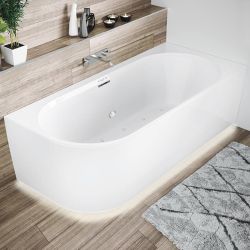 Wanna wolnostojąca narożna 184x84 cm z oświetleniem LED i hydromasażem Sparkle Riho Desire Corner B088004105 biały mat lewa