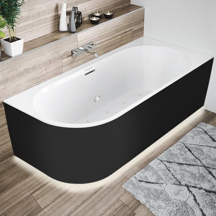 Wanna wolnostojąca narożna 184x84 cm z hydromasażem Sparkle i oświetleniem LED Riho Desire Corner B088004220 czarny/biały mat lewa