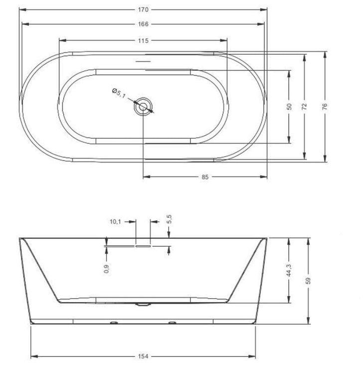 Wanna wolnostojąca owalna 170x76 cm Riho Modesty B090001105 biały mat