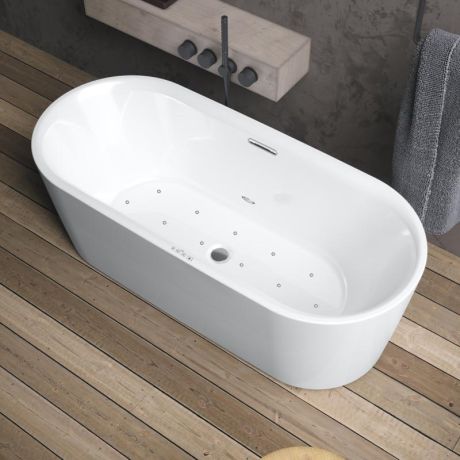 Przejdź do produktu Wanna wolnostojąca 170x76 cm z hydromasażem Sparkle Riho Modesty B090002005 biały połysk