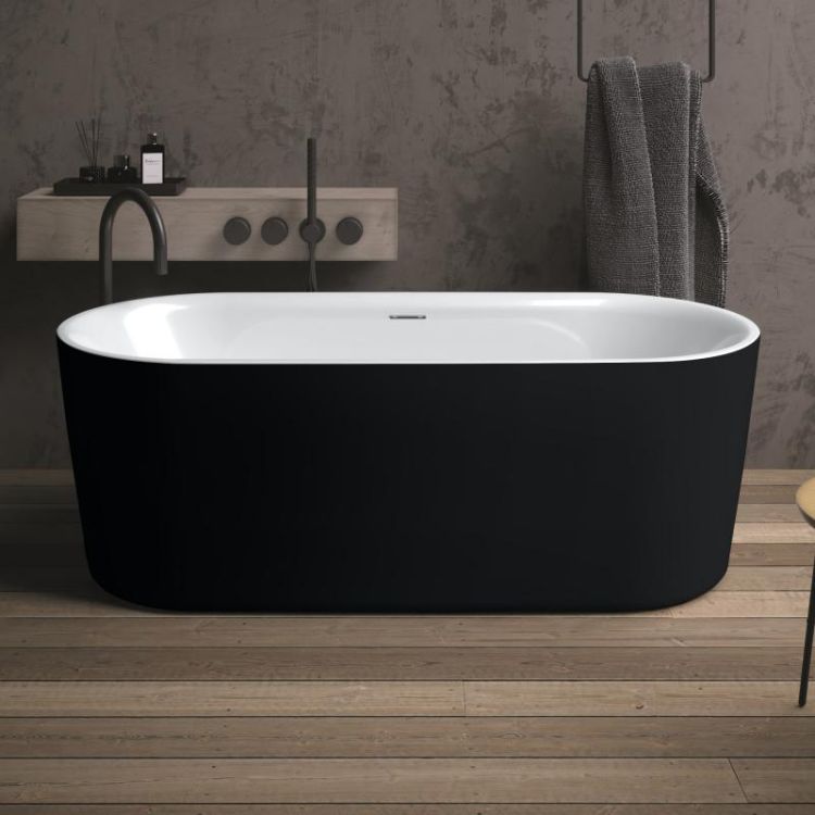 Wanna wolnostojąca owalna 170x76 cm z aerodyszami do hydromasażu Riho Modesty BD09220S1WI1144 czarno-biały mat