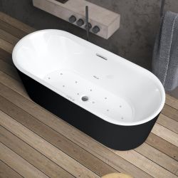 Wanna wolnostojąca owalna 170x76 cm z aerodyszami do hydromasażu Sparkle Riho Modesty B090002220 czarno-biały mat