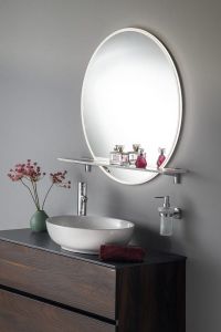 VISO lustro z podświetleniem LED, okrągłe, średnica 70cm, półką Rockstone, biały mat