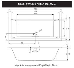 Wanna prostokątna 180x80 cm do zabudowy Riho Rethink Cubic B106001005 biały połysk