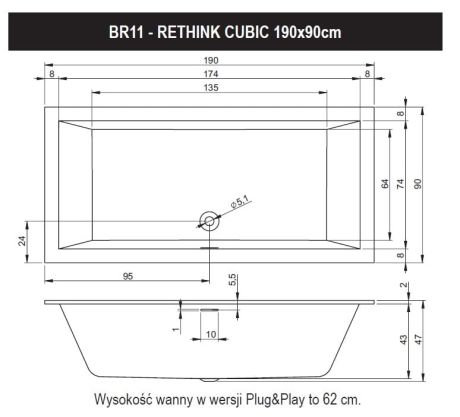 Przejdź do produktu Wanna prostokątna 190x90 cm do zabudowy Riho Rethink Cubic B109001105 biały mat