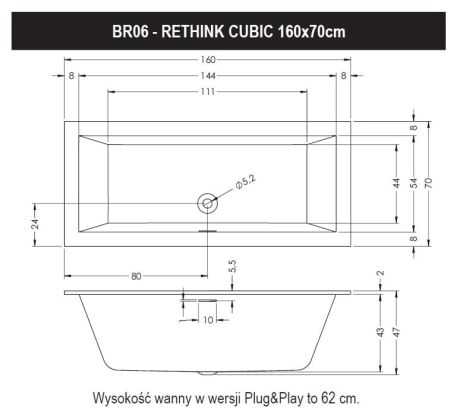 Przejdź do produktu Wanna narożna prostokątna 160x70 cm z akrylową obudową gotowa do montażu Riho Rethink Cubic Plug&Play B104011005 prawa biały 