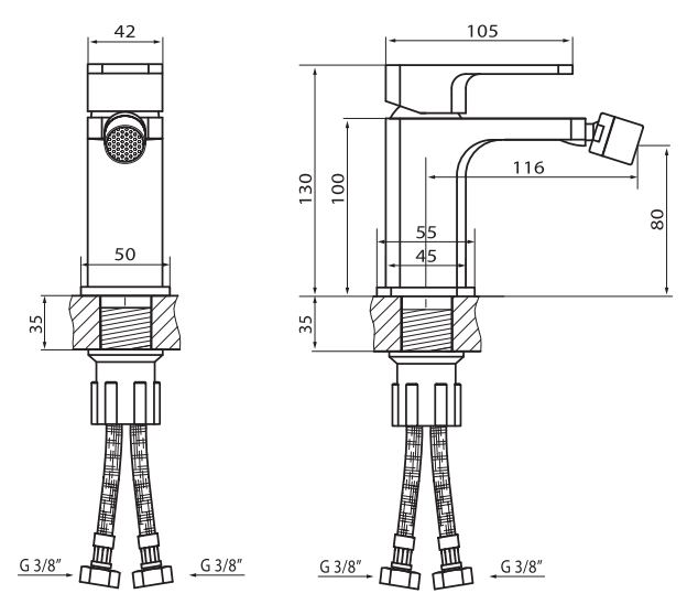 Bateria bidetowa jednootworowa chrom Vedo Mito VBM3002 