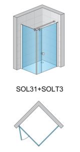 Drzwi prysznicowe jednoczęściowe ze ścianką stała w linii SanSwiss SOL31+ ścianka boczna SOLT3 rys.tech.