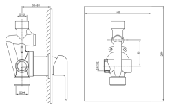 Bateria podtynkowa Kohlman Saxo QW220S chrom rys. tech.