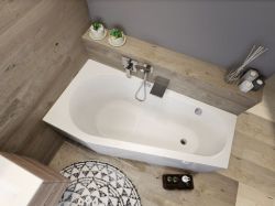 Wanna narożna 150x80 cm z obudową Riho Delta Plug&Play B066007005 prawa biały połysk